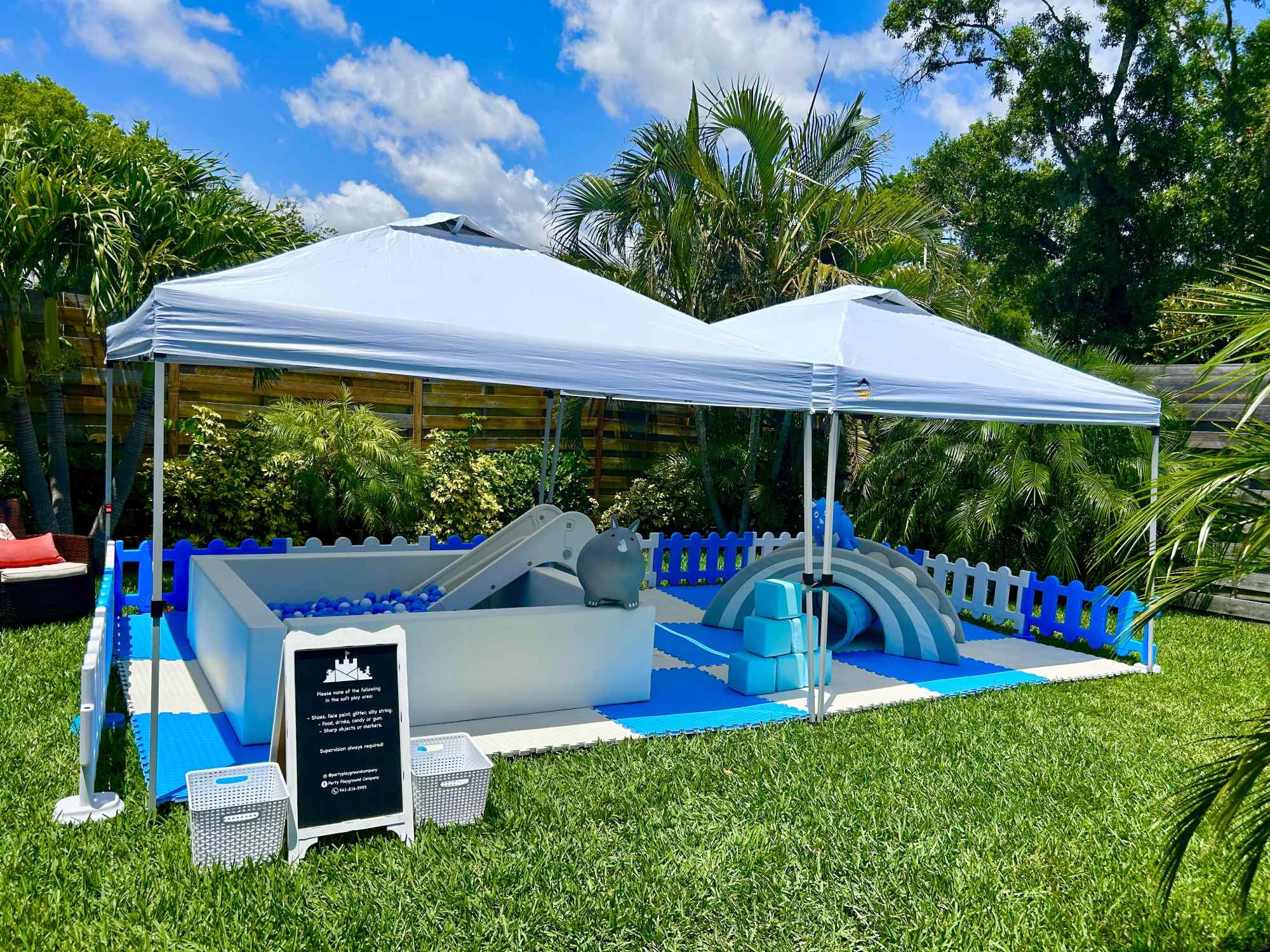 Canopy shade tent rentals for outdoor toddler birthday parties in Sarasota County